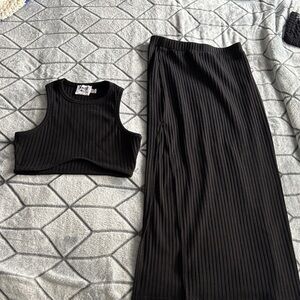 Princess Polly Black Ribbed Maxi Skirt 2 Piece Set
